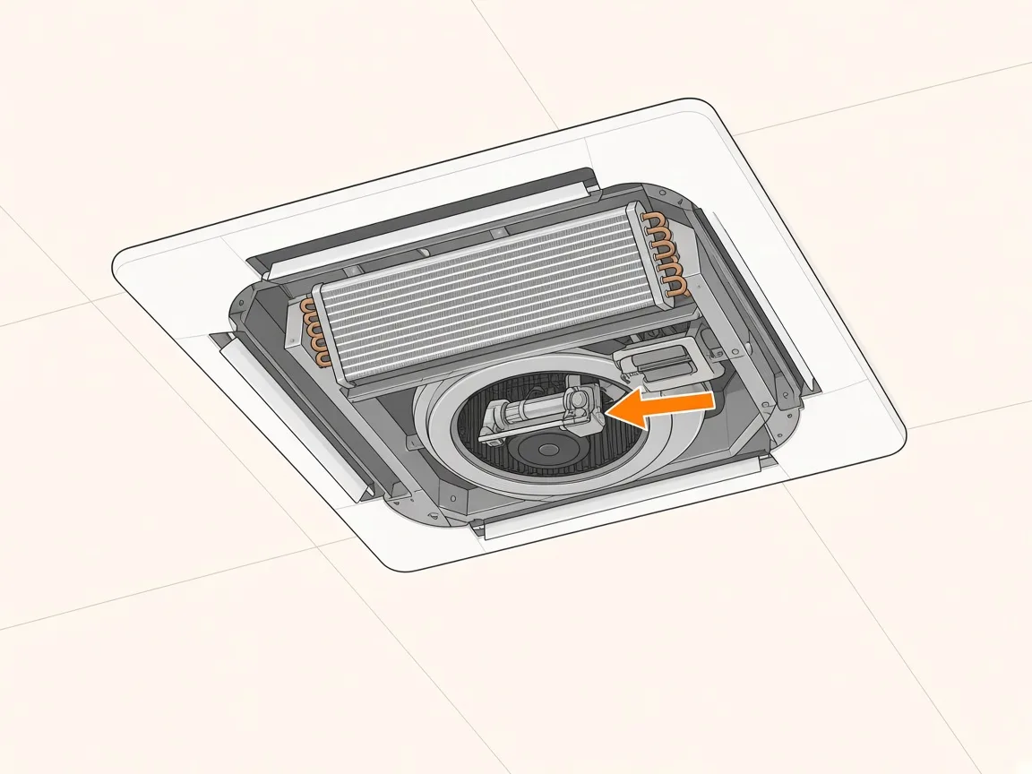 お掃除機能付き・特殊構造の天井カセット形エアコンの内部機構を示すイラスト